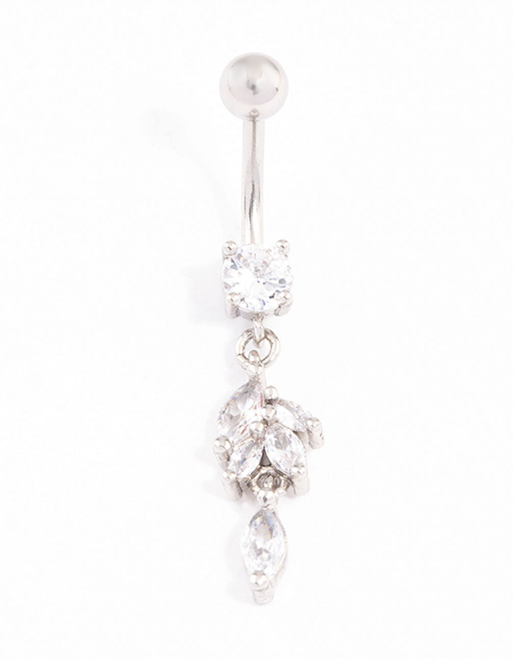 Surgical Steel Navette Cubic Zirconia Drop Belly Ring