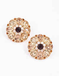 Gold Flower Encrusted Stud Earrings - link has visual effect only
