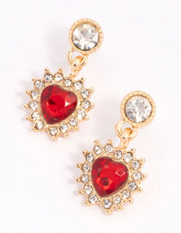 Red Halo Diamante Heart Drop Earrings - link has visual effect only