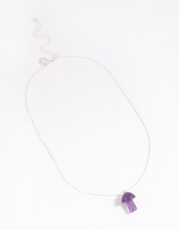 Silver Amethyst Moon & Mushroom Pendant Necklace