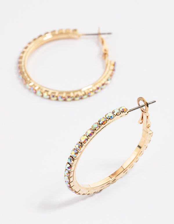 Gold Mixed Size Diamante Hoop Earrings