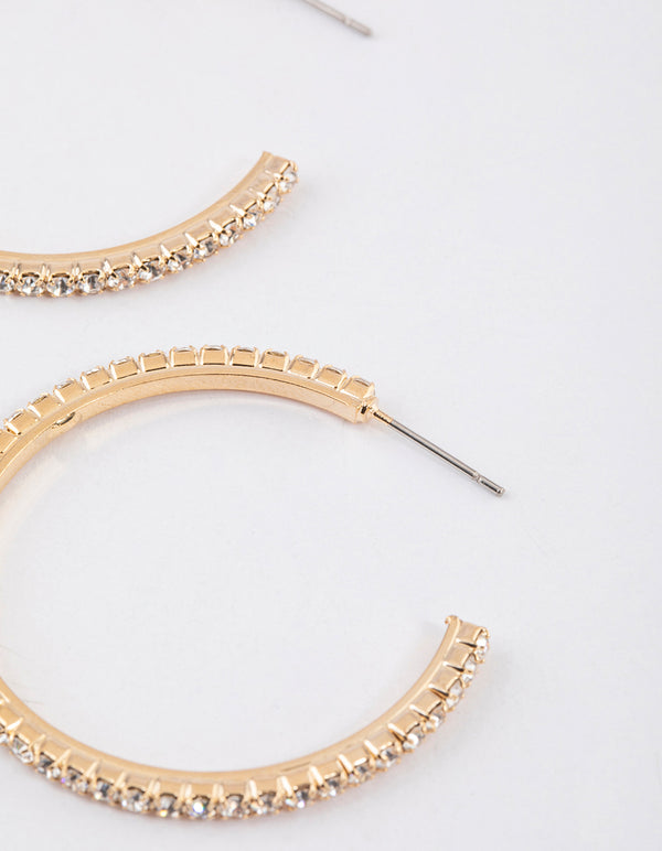 Gold Medium Diamante Hoop Earrings