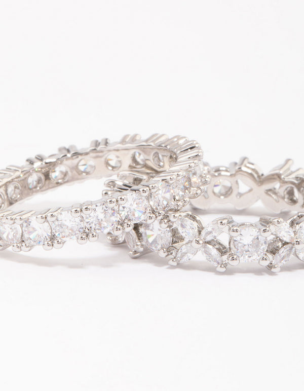 Silver Flower Double Band Stack Ring