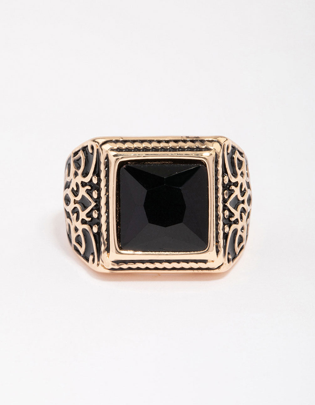 Antique Gold Square Black Antique Ring