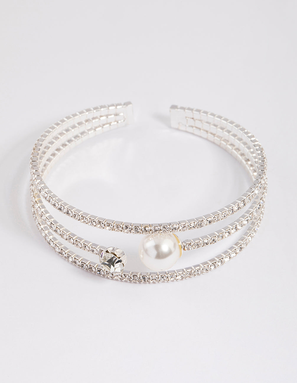 Silver Pearl Cup Chain Cuff