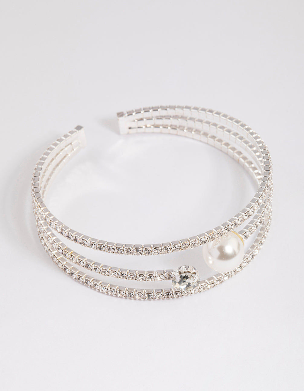 Silver Pearl Cup Chain Cuff
