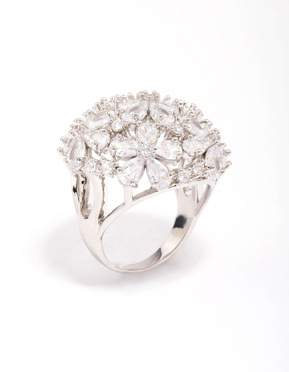 Silver Flower Dome Cocktail Ring