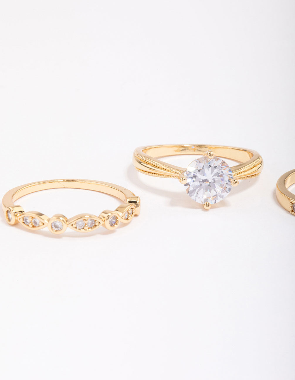 Gold Plated Cubic Zirconia Round Stone Ring Pack