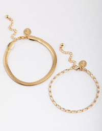 Gold Plated Cubic Zirconia Snake Chain & Baguette Tennis Bracelet Pack - link has visual effect only