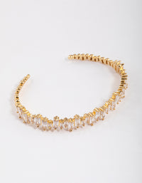 Gold Plated Cubic Zirconia Organic Baguette Cuff Bangle - link has visual effect only