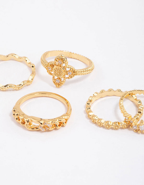 Gold Plated Filigree Cross Chain Ring 5-Pack