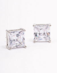 Silver Cubic Zirconia Square Statement Stud Earrings - link has visual effect only