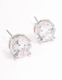 Silver Cubic Zirconia Round Statement Stud Earrings - link has visual effect only