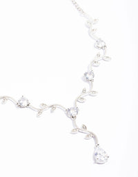 Silver Cubic Zirconia Floral Teardrop Y-Shape Necklace - link has visual effect only