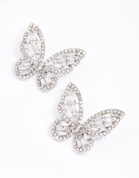 Silver Flutter Butterfly Cubic Zirconia Stud Earrings - link has visual effect only