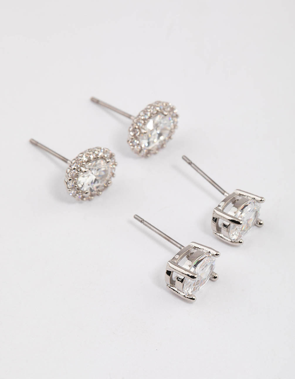 Silver Oval Cubic Zirconia Stud Earring Pack