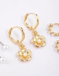 Gold Plated Pearl Drop Flower Earrings 6-Pack - link has visual effect only