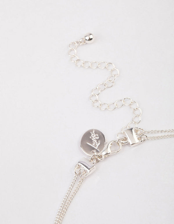 Silver Double Diamante Heart Necklace & Polishing Set