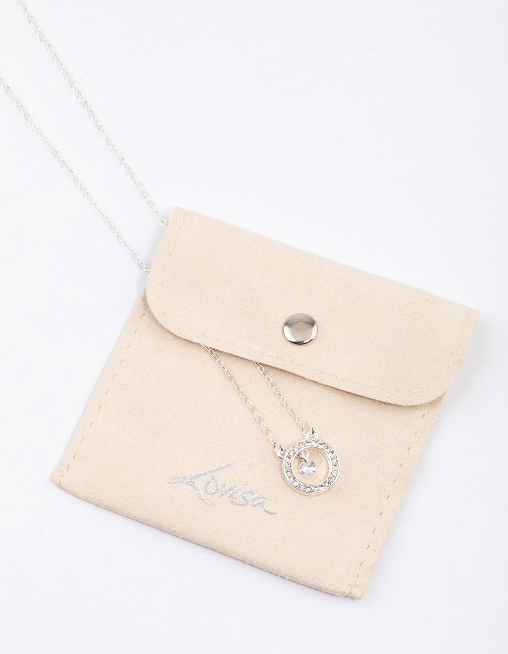 Silver Diamante Drop Open Circle Necklace & Polishing Set