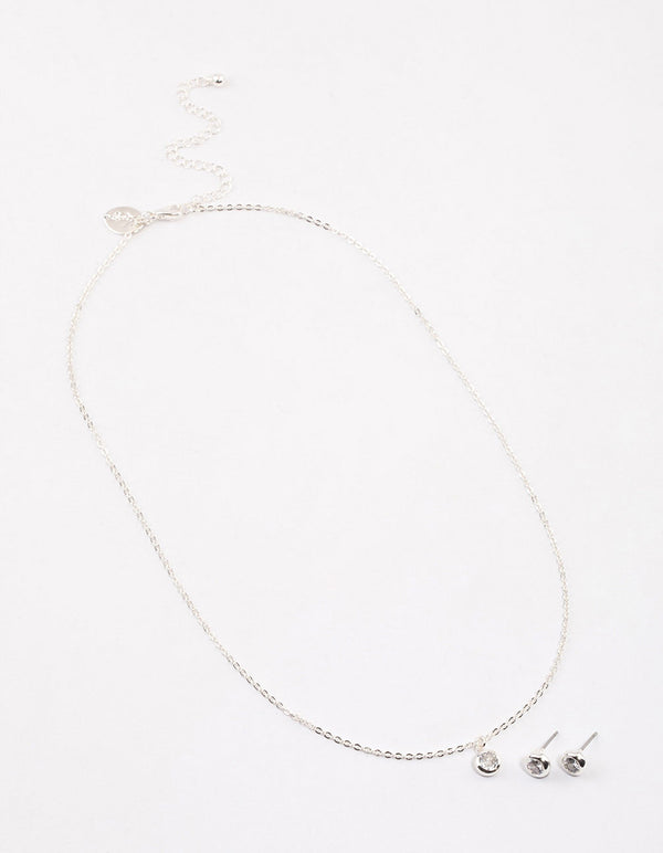 Silver Simple Diamante Drop Jewellery & Polishing Set