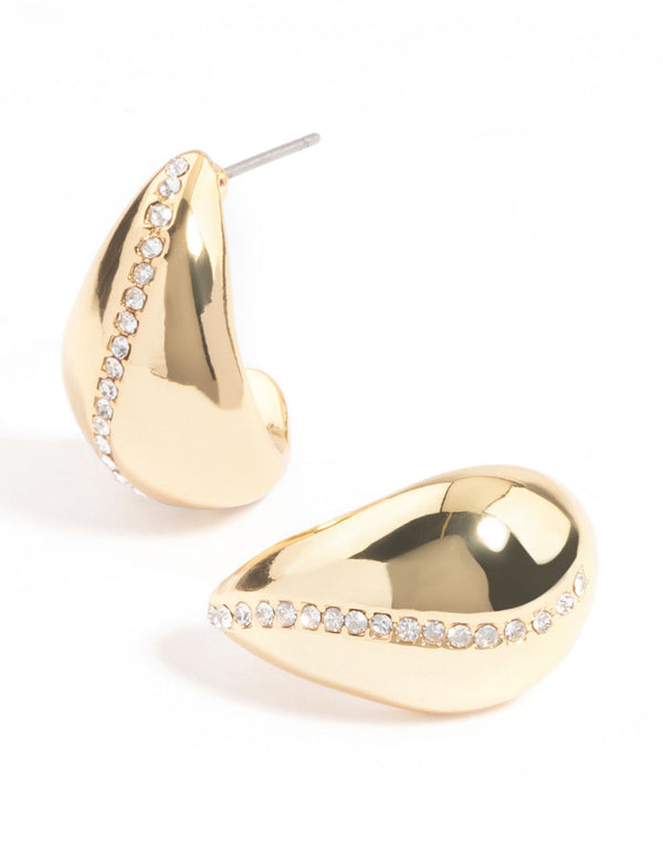 Gold Plated Diamante Bold Teardrop Earrings