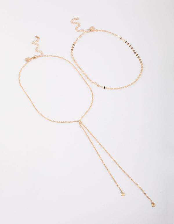 Gold Disc Link Layered Necklace