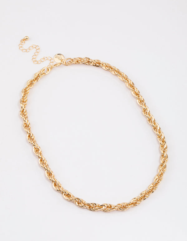 Gold Rope Twisted Chain Necklace