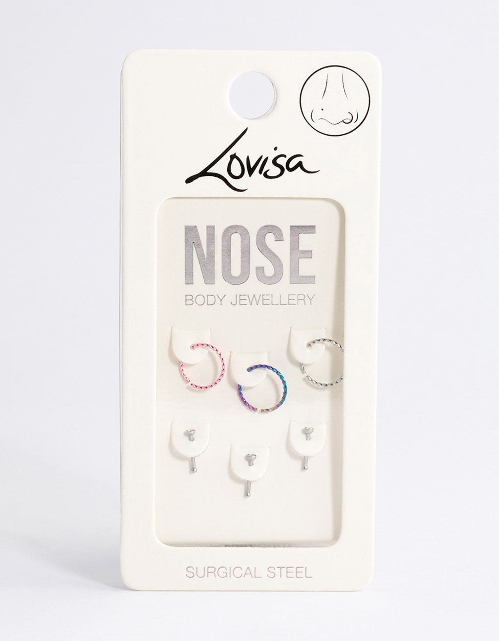 Surgical Steel Cubic Zirconia Nose Stud 6-Pack