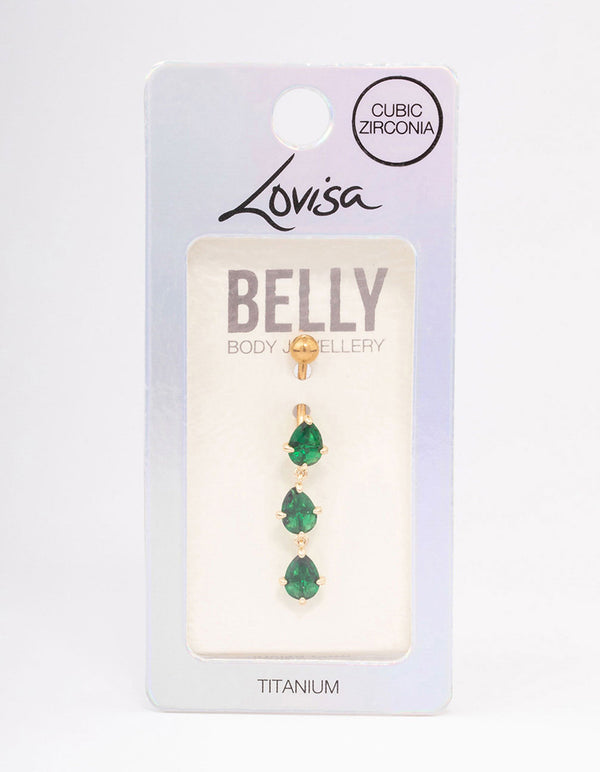 Gold Plated Titanium Triple Pear Drop Belly Ring