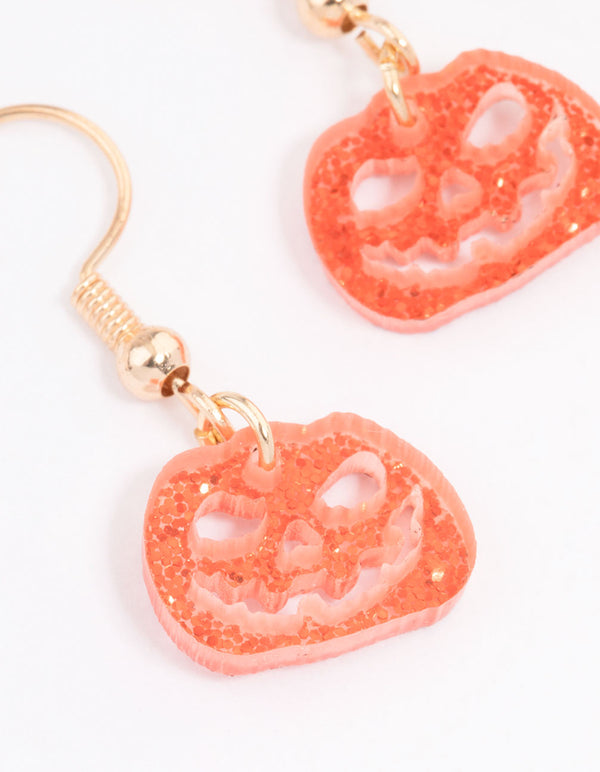 Gold Angry Pumpkin Drop Earrings