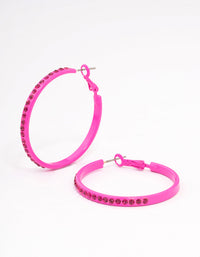Pink Diamante Thin Hoop Earrings - link has visual effect only