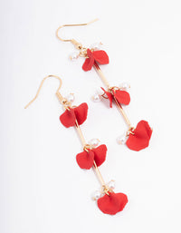 Red Pearl & Petal Drop Bar Earrings - link has visual effect only