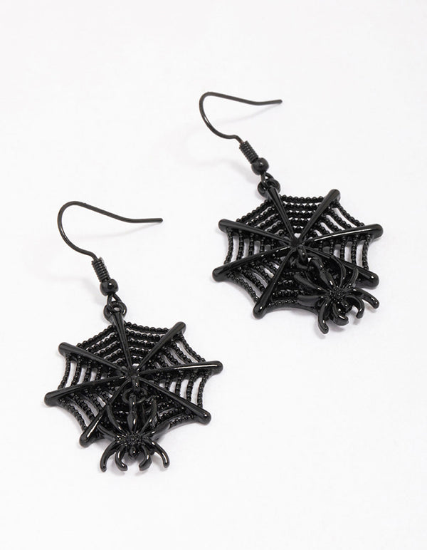 Black Spider Web Drop Earrings