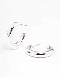 Silver Thick Plain Hoop Earrings - link has visual effect only