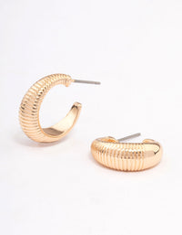 Gold Ribbed Teardrop Hoop Earrings - link has visual effect only