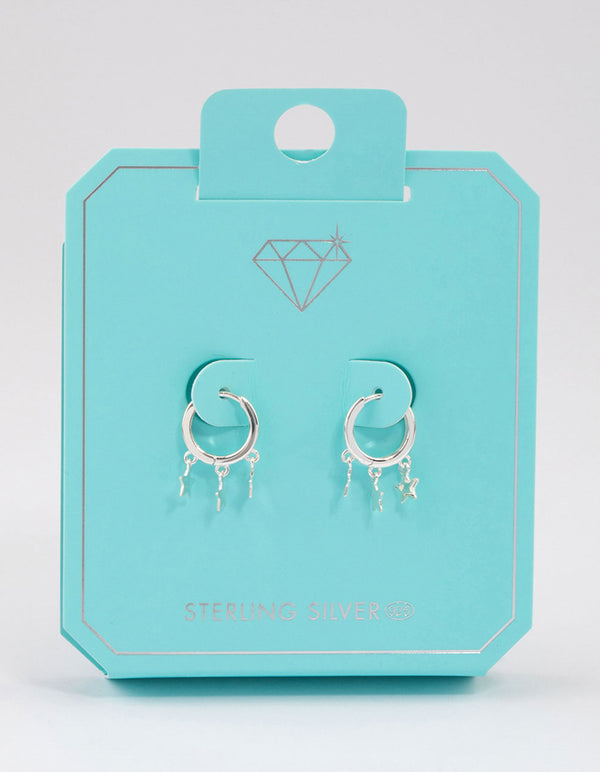 Sterling Silver Trio Star Huggie Earrings