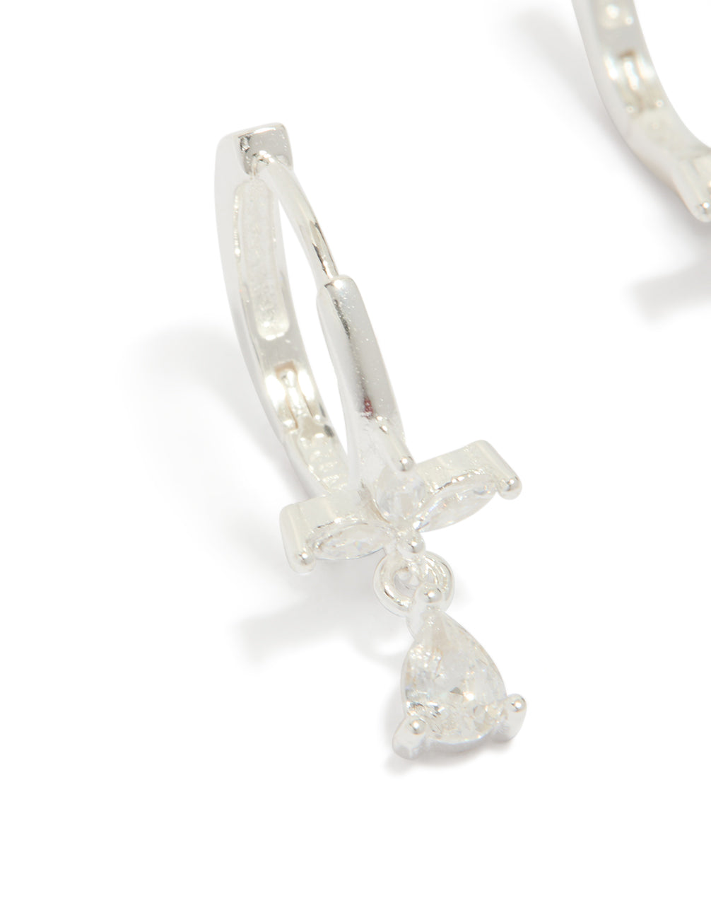 Sterling Silver Trio Marquise Huggie Pear Earrings
