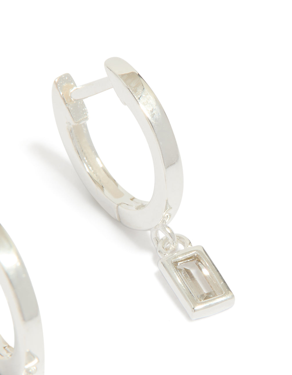 Sterling Silver Cubic Zirconia Baguette Drop Huggie Earrings
