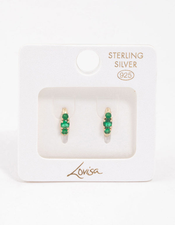 Gold Plated Sterling Silver Round Cubic Zirconia Huggie Earrings