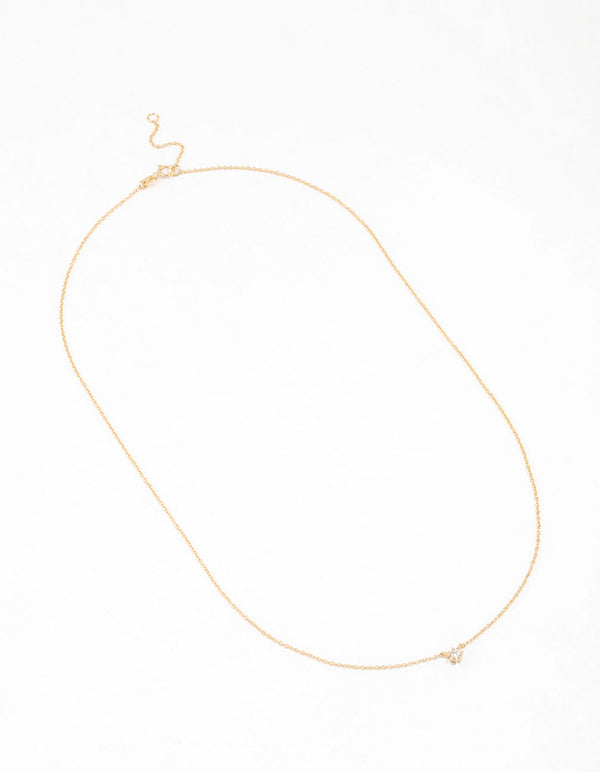 Gold Plated Sterling Silver Round Cubic Zirconia Dainty Necklace