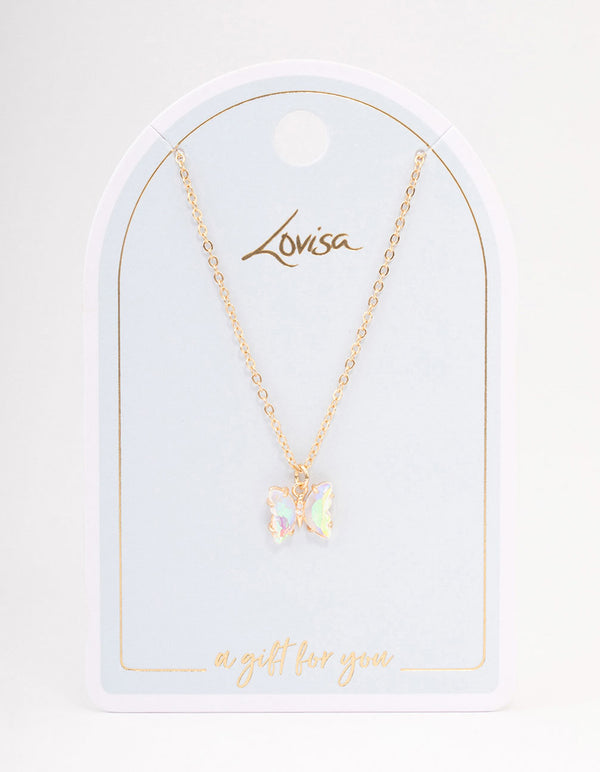 Gold Diamante Butterfly Necklace