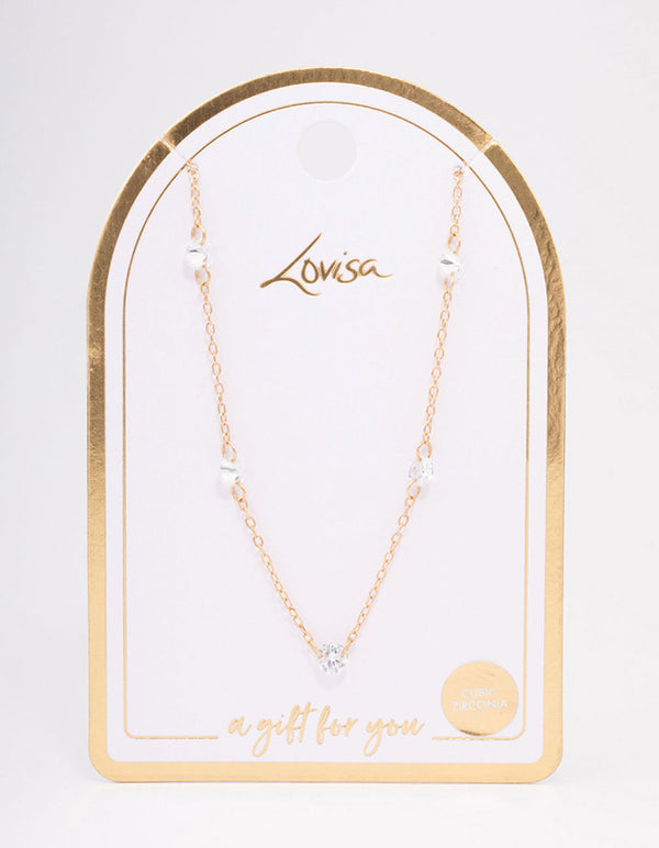Gold Diamante Stone Chain Necklace