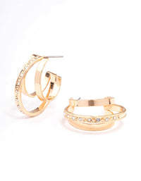 Gold Diamante & Plain Triple Hoop Earrings - link has visual effect only