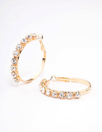 Gold Round Diamante Medium Hoop Earrings - link has visual effect only