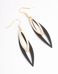 Black Foiled Double Leaf Drop Earrings - link has visual effect only