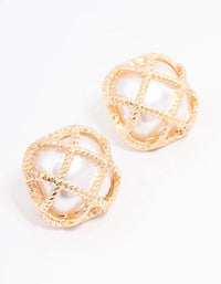 Gold Caged Pearl Stud Earrings - link has visual effect only