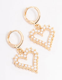 Gold Pearl Heart Drop Huggie Earrings - link has visual effect only