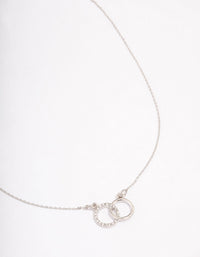 Silver Diamante Double Circle Link Short Necklace - link has visual effect only
