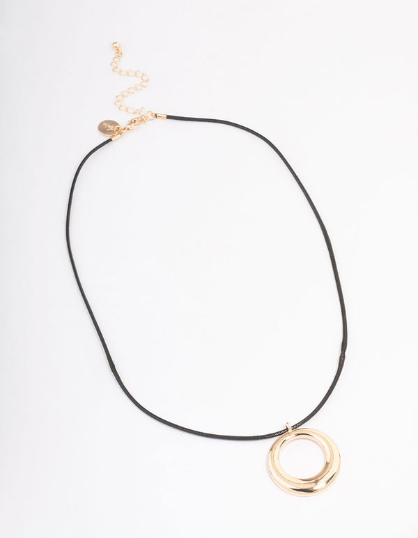 Gold Cord Metal Circle Short Necklace