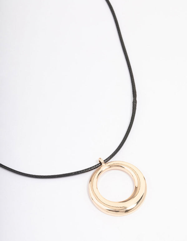 Gold Cord Metal Circle Short Necklace